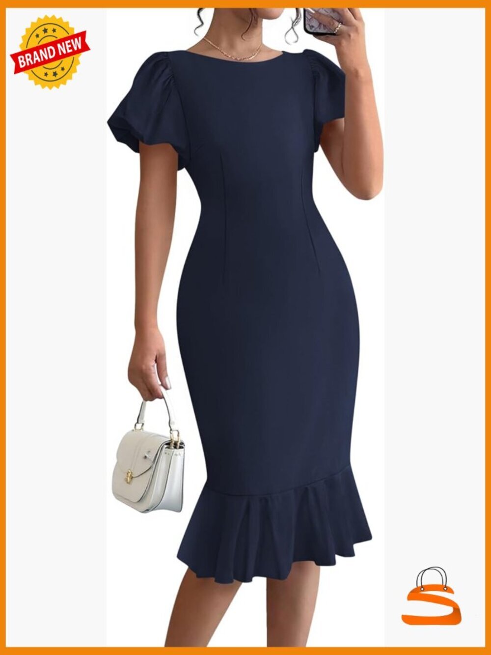 Short Sleeve Ruffle Mermaid Midi Dress Wedding Guest Cocktail Bodycon